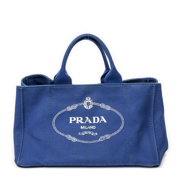 Prada Handbags - Prada Large Canapa Tote   in Blue Stampata Canvas